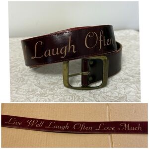 Dillon Rogers Mahogany Brown Leather Belt “Live Well Laugh Often Love Much” XS